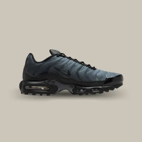 Nike Air Max Plus PSG Paris Saint-Germain Black Particle Grey côté intérieur – design exclusif sombre avec détails noirs et gris, disponible sur Offsneakz.