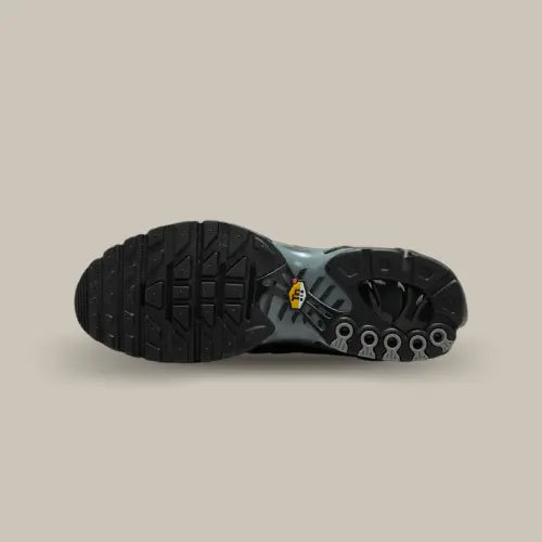 Vue semelle de la Nike Air Max Plus PSG Paris Saint-Germain Black Particle Grey – design TN emblématique avec système Tuned Air visible, à retrouver sur Offsneakz.