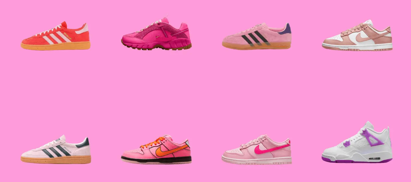 Présentation de la collection Pink Touch avec des sneakers roses comme la Nike Dunk Low Triple pink ou la Adidas Handball Spezial Clear Pink.