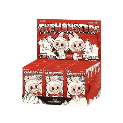Présentoir Pop Mart Labubu Coca-Cola – coffret blind box The Monsters Vinyl Face, 2 designs exclusifs en édition limitée à collectionner.