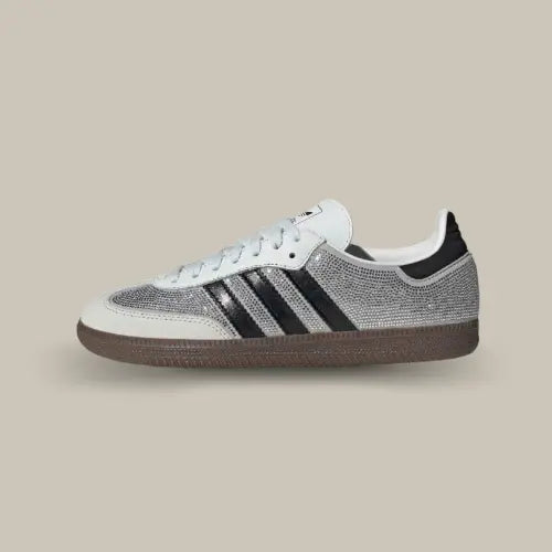 Adidas Samba OG Rhinestone Crystal White Silver vue de profil avec finition en strass argentés - Offsneakz