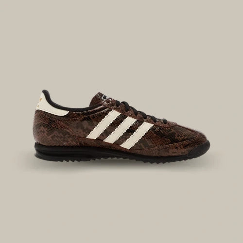Adidas SL 72 OG Snakeskin Preloved Brown marron avec imprimé serpent, 3-Stripes Cream White et semelle noire, vue de profil – OFFSNEAKZ.