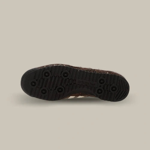 Semelle extérieure noire de la Adidas SL 72 OG Snakeskin Preloved Brown, vue de dessous – disponible sur OFFSNEAKZ.