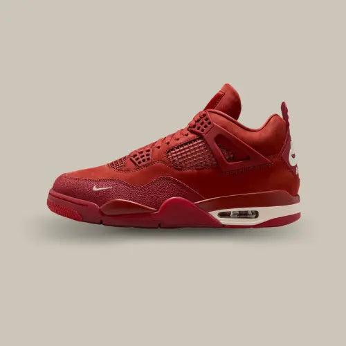 La Air Jordan 4 Retro OG SP Nigel Sylvester Brick By Brick dand un coloris monochrome rouge brique avec une base en daim.