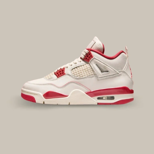Air Jordan 4 Retro Valentine's Day Sierra Red crème et rouge avec mesh latéral et œillets Sierra Red, vue latérale – disponible sur OFFSNEAKZ