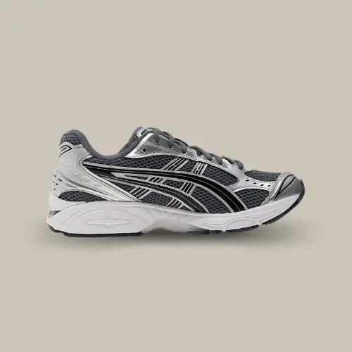La Asics Gel-Kayano 14 Metropolis Jasper Green vue de côté avec sa base grise.