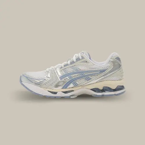 ASICS Gel-Kayano 14 White Light Navy vue de profil extérieur - Offsneakz.