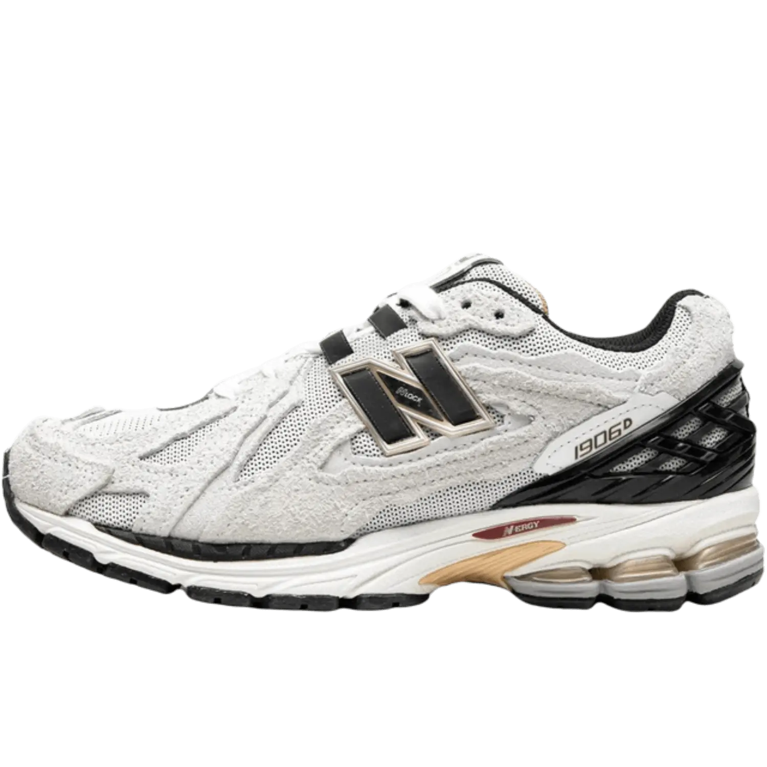 Une New Balance 1906d blanche sur un fond transparent.