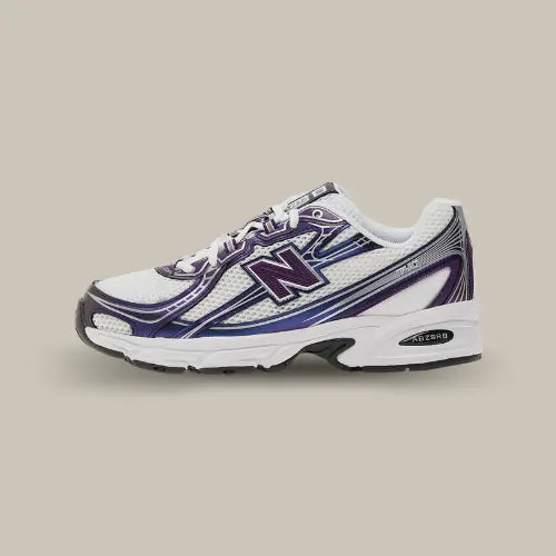 Basket New Balance 740v2 Concord Grape pour femme, coloris blanc et violet avec logo N emblématique et semelle ABZORB, disponible sur Offsneakz.