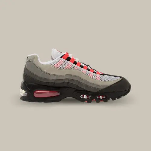 Nike Air Max 95 OG Big Bubble Solar Red 2.0 (2025) – sneaker rétro iconique en dégradé de gris et accents rouges, disponible sur Offsneakz.