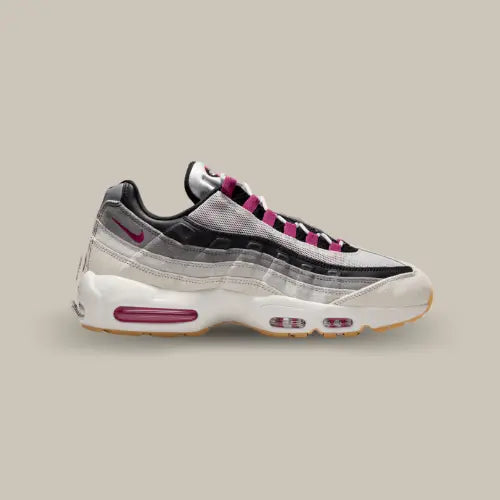 Nike Air Max 95 SB Cactus Flower – Vue latérale droite avec swoosh violet et semelle blanche. Disponible sur Offsneakz.