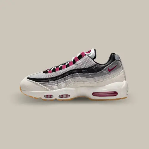 Nike Air Max 95 SB Cactus Flower – Vue latérale gauche avec dégradé gris et détails violets. Disponible sur Offsneakz.