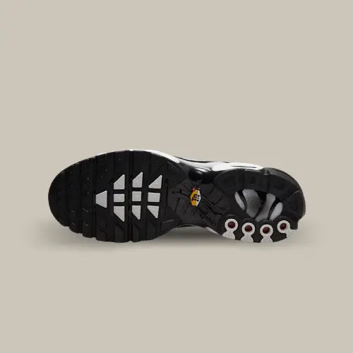 La semelle de la Nike Air Max PLus Black Grey comprenant le système Air Sole de couleur noir et gris.
