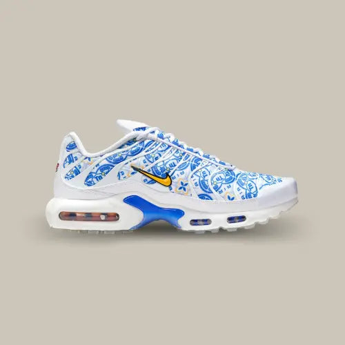 Nike Air Max Plus TN Lisboa – baskets Nike emblématiques au coloris bleu et blanc avec détails dorés, en vente sur Offsneakz.