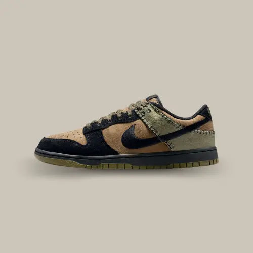 Nike Dunk Low Frankenstein – sneaker édition spéciale avec cuir beige, suède noir et finitions vertes, disponible sur Offsneakz.