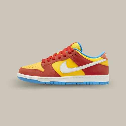 Nike SB Dunk Low Pro Bart Simpson vue latérale extérieure jaune et rouge sur Offsneakz