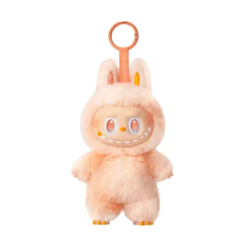Figurine peluche pendentif Pop Mart Labubu Big Into Energy – modèle Happiness, costume orange, série The Monsters en blind box.