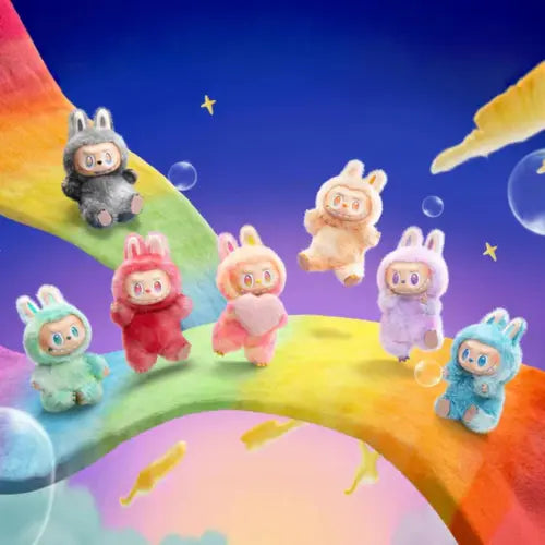 Personnages Pop Mart Labubu Big Into Energy – peluches pendentifs The Monsters sur arc-en-ciel, collection complète blind box avec version rare.