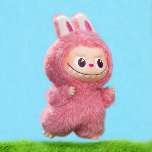 Figurine Labubu Pop Mart Pin for Love Series en peluche rose avec oreilles de lapin