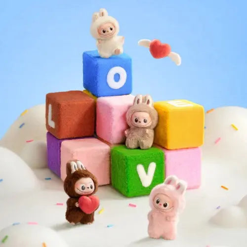 Collection Labubu Pop Mart Pin for Love Series – figurines en peluche autour de blocs LOVE